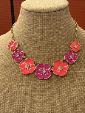 kate spade Pink & Coral Enamel Flower Necklace
